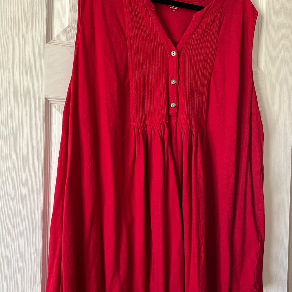 Coldwater Creek Sleeveless Bright Red Pleated Front Tunic